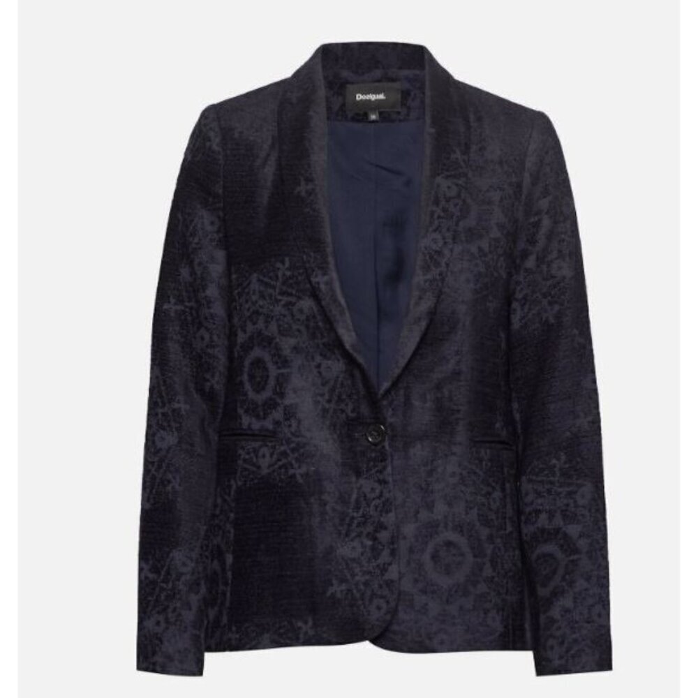 Desigual Blazer Womens 16 Blue Velour Floral One Button Boho Academia Whimsigoth